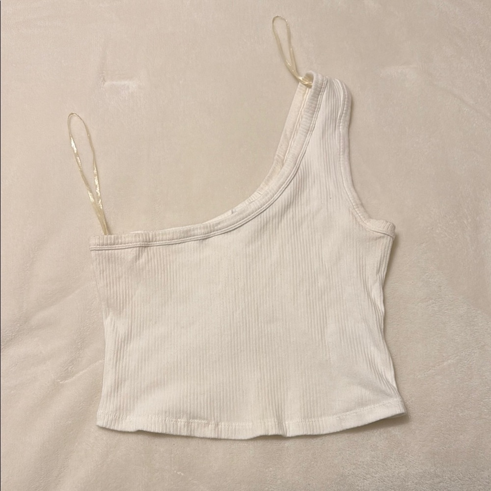 Double Zero White Asymmetrical Sleeveless Crop Tank